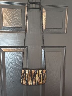 Handheld Metallic Black and Gold Beaded Evening Crossbody Bag